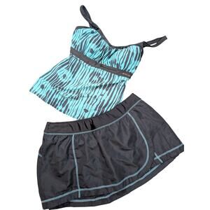 Zeroxposur Womens 2 Piece Swimsuit Skirt Size 12 Aqua/Black Swimwear